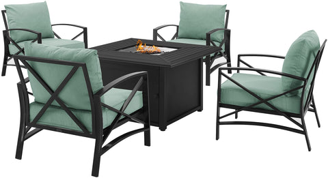 Kaplan 5Pc Outdoor Chair Set W/ Fire Table Mist/Oil Rubbed Bronze - Dante Fire Table & 4 Arm Chairs