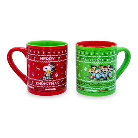Peanuts Charlie Brown and Snoopy Christmas Sweaters Ceramic Mugs, Set of 2 | 14-Ounce Coffee Cups