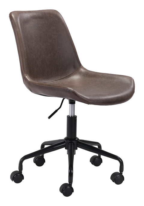Zuo Byron Office Chair Brown, Brown Office Chair, Modern Style, Faux Leather, Plush and Durable Faux Leather Fabric, Plywood, Indoor Office, 21.7" W x 23.6" D x 31.7~35.2" H, Non-Stackable