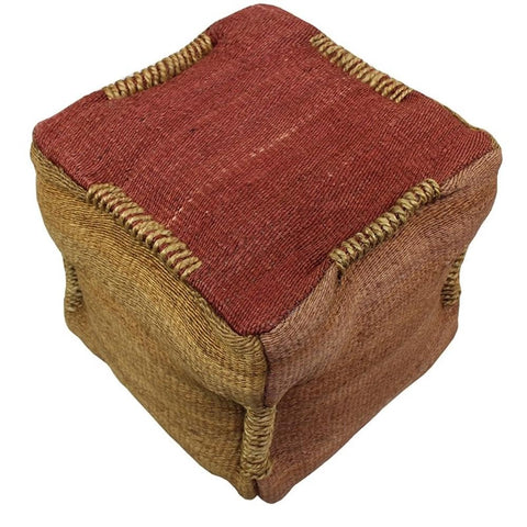 Moti Andy Pouf Upholstered in Orange Fabric
