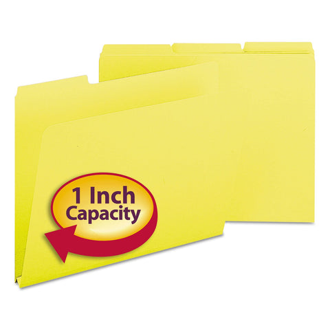 Smead Pressboard File Folder, 1/3-Cut Tab, 1" Expansion, Letter Size, Yellow, 25 per Box (21562)