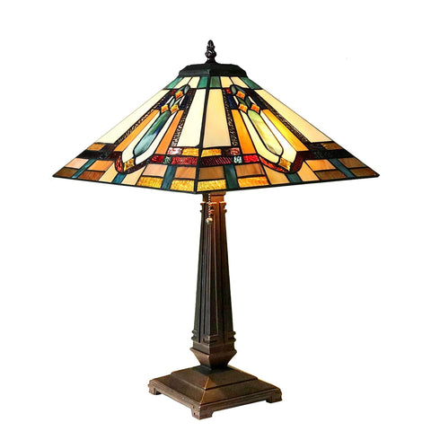Benjara CH1T450GM16-TL2 Archie Tiffany-Style Mission Stained Glass Table Lamp 24" Height, Antique Bronze