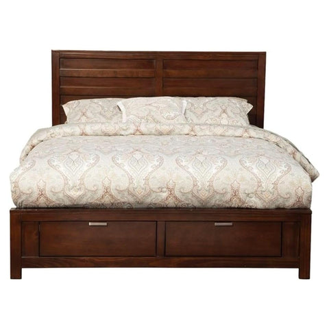 Oakestry Double Panel Bed Cappuccino Solid Wood Frame Modern Sleek Design Low Profile Sturdy Construction Slatted Base No Box Spring Needed Compact Stylish Bedroom Furniture Easy Assembly