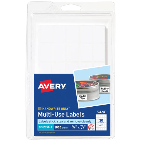 Avery® Multi-Use Removable Labels, 5/8" x 7/8", White, Non-Printable, 1,050 Blank Labels Total (5424)