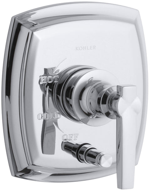 KOHLER T98759-4-CP Margaux Rite-Temp Pressure-Balancing Valve Trim with Push-Button Diverter and Lever Handle, Valve Not Included, Polished Chrome