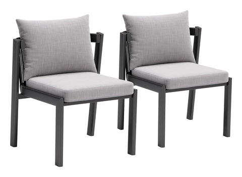 Zuo Horizon Dining Chair (Set of 2) Gray, Gray Dining Chair, Modern Style, Outdoor Fabric, Removable and Washable Cushion Cover, Aluminum, Outdoor Dining, 25.6" W x 27.2" D x 31.9" H, Non-Stackable