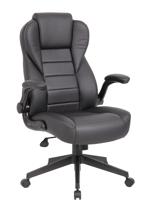 Boss Office Products Executive High Back CaressoftPlus Flip Arm Chair in Black