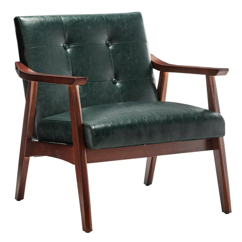 Convenience Concepts Take a Seat Natalie Accent Chair, 28.5" L x 27.5" W x 31" H, Hunter Green Faux Leather/Espresso