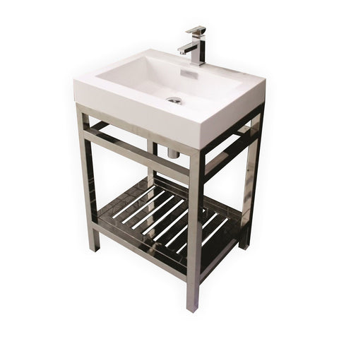 CISCO 24? STAINLESS STEEL CONSOLE W/ WHITE ACRYLIC SINK – CHROME