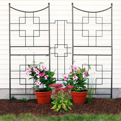 Oakestry Square-on-Squares Trellis Metal Plant Support Archway for Climbing Vine Vegetables/Fruits/Flowers Yard Lawn Wall Panel for Vines Flowers, Black