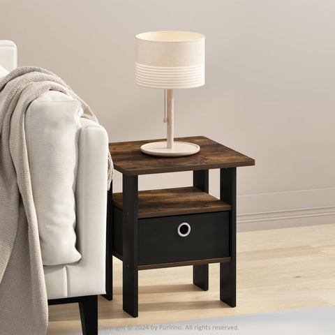 Furinno Modern Side Table, Square Top End Table with Storage Bin, Night Stand, Bedside Table with Storage Shelf, for Living Room, Bedroom, Amber Oak