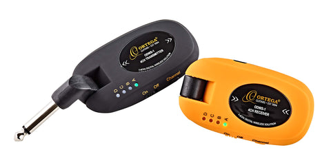 Ortega Guitars, 4 Channel/2.4 GHz-Complete Digital Wireless System for Acoustic & Electric Instruments-Transmitter & Receiver, Black/Orange (ODWS-1)