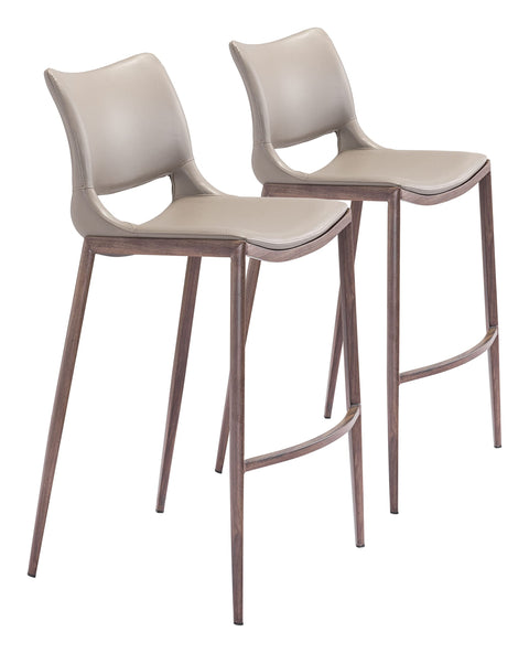 Zuo Ace Barstool (Set of 2) Brown & Walnut, Brown Barstool, Modern Style, Faux Leather, Plush and Durable Faux Leather Fabric, Plywood, Indoor Bar, 20.9" W x 21.7" D x 40.9" H