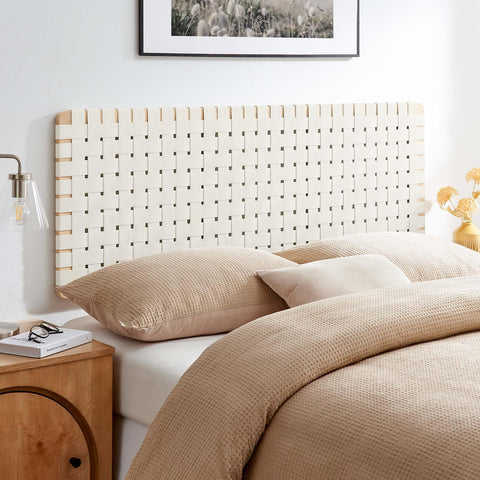 Modway Sparta Vegan Leather Weave Queen Headboard in Natural Beige, Faux Leather Queen Headboard Only with Wall Mount Design for Bedroom or Guest Room