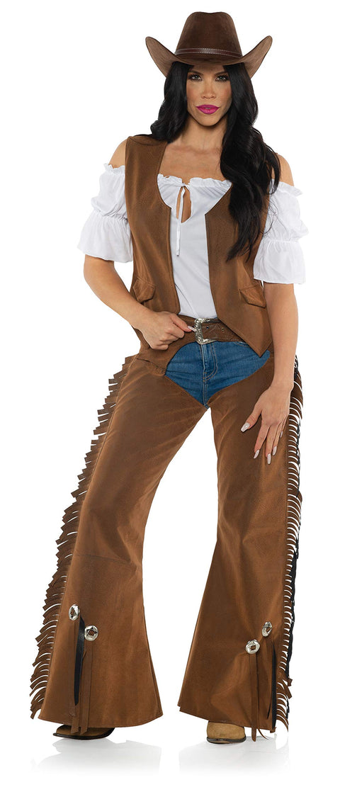 Underwraps Women's Western Cowgirl Costume Adult Costume, Brown, Large
