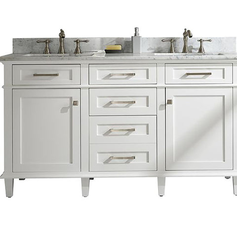 Legion Furniture Indoor Bathroom Home Decorative 60" White Finish Double Sink Vanity Cabinet with Carrara White Top