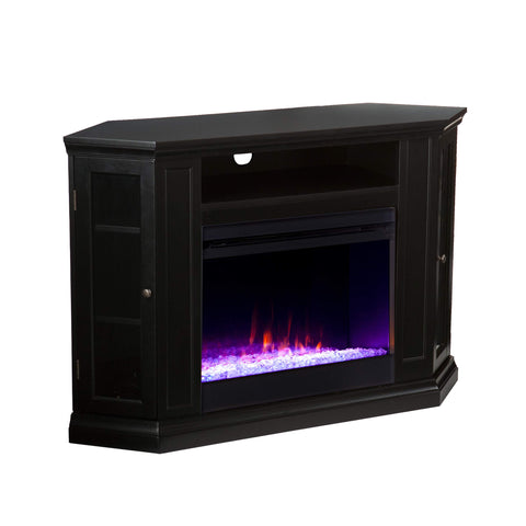 SEI Furniture Claremont Convertible Color Changing Electric Storage Corner Fireplace, Black
