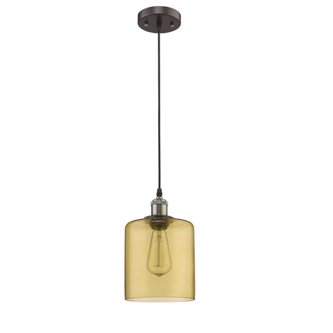 Chloe Lighting CH58013AM07-DP1 Industrial-Style 1 Rubbed Amber Glass Ceiling Mini Pendant, 7.95 x 7.08 x 7.08", Bronze