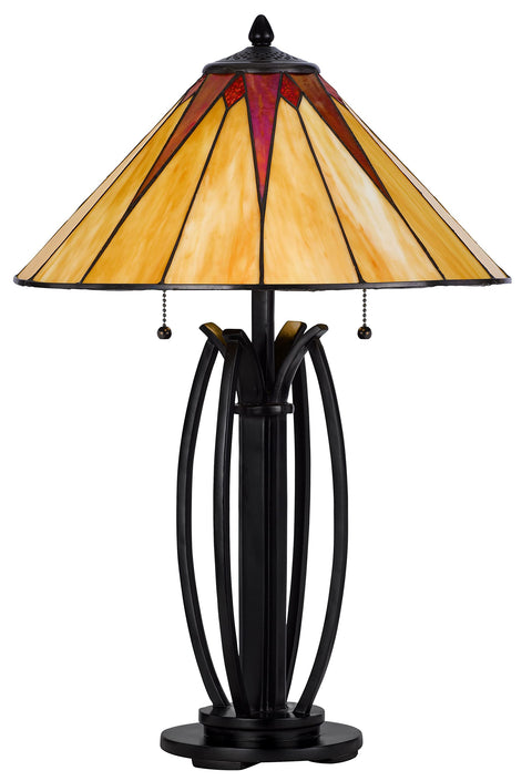 Cal Lighting BO-3105TB 60W X 2 Metal and Resin Tiffany Table Lamp with Pull Chains, Dark Bronze