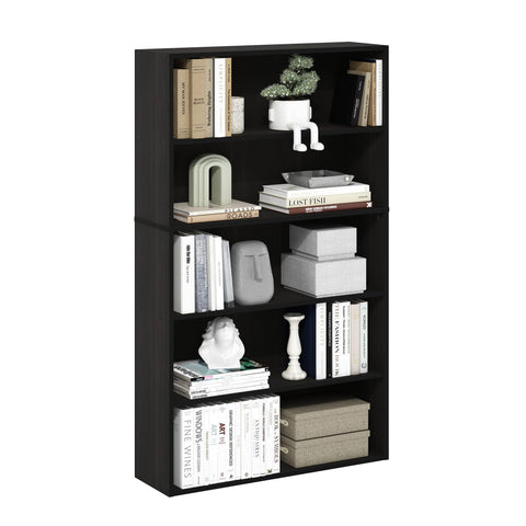 Furinno PASIR Book Shelf, 5-Tier Bookshelf, Bookcase with Open Shelf, 9.4 x 31.5 x 52.7, for Living Room, Bedroom, Home Office, Espresso
