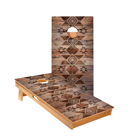 Skip's Garage Aztec Wood Cornhole Boards - Includes (2) Boards (NO Bags) + (1) Carry Case, (2) Hole Lights & (2) Edge Lights