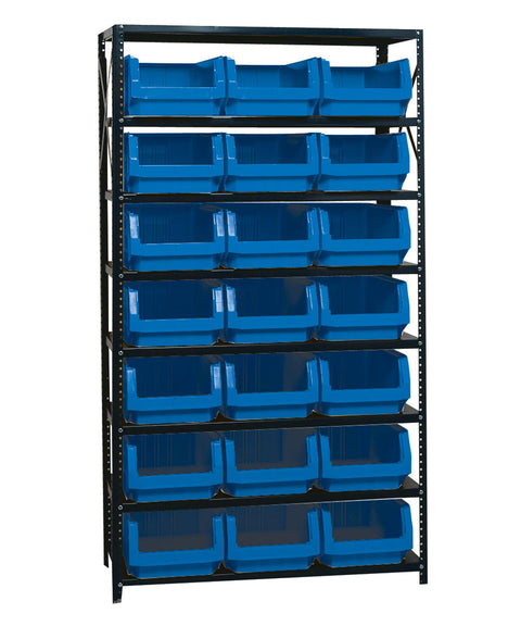 Quantum Storage Systems MSU-532BL Solid Heavy Duty 8 Shelves 21 MAGNUM Blue Bins 75" H x 42" W x 18" D