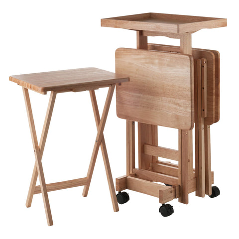 Winsome Isabelle Snack Table Set with Mobile Stand, for Living Room, Patio, Natural, Set of 4 Tables
