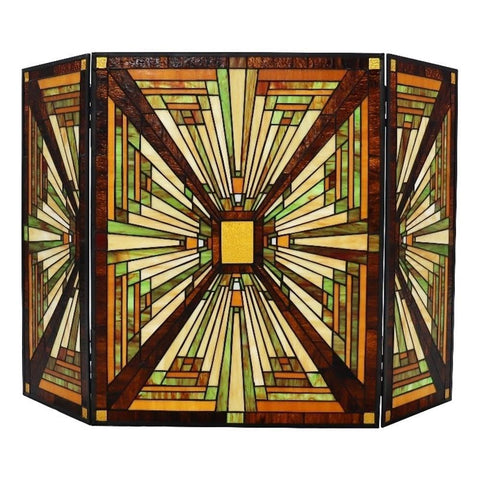 Chloe Lighting Innes Tiffany-Style 3pcs Folding Mission Fireplace Screen 45" Wide, Multicolor