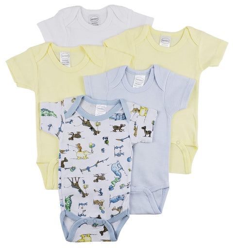 bambini Short Sleeve One Piece 5 Pack - Newborn White/Yellow