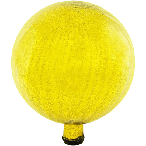 Oakestry 12" Crackle Glass Gazing Globe – Lemon Yellow, Hand-Blown Mirrored Garden Ball for Yard, Patio & Outdoor Décor