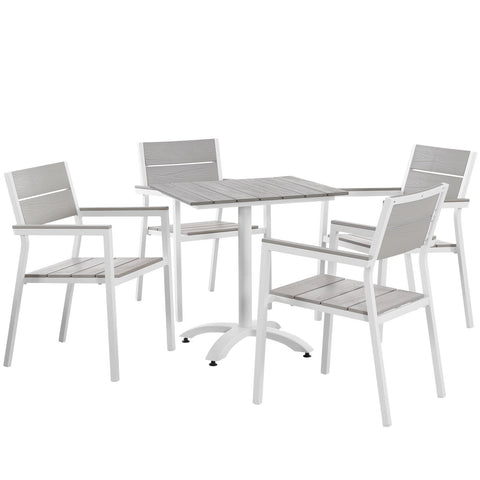 LexMod Modway White Light Gray Maine 3 Piece Outdoor Patio Dining Set (EEI-1759-WHI-LGR-SET), Dining for Two - 27.5" Table