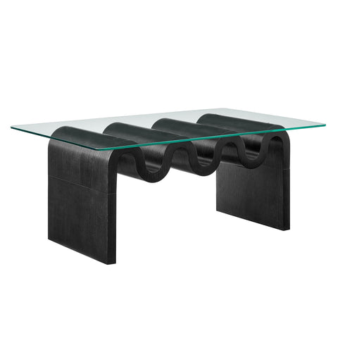 Modway Ondine Glass and Wood Coffee Table in Black