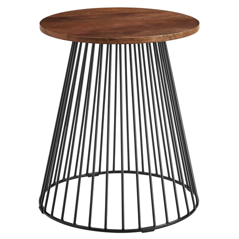 Modway Valeo Modern Wood Metal Side Table in Walnut - Versatile Round Accent Table - Small End Table with Metal Base - Minimalist Bedside Table and Plant Stand