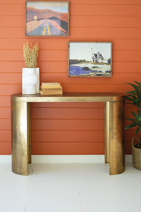 KALALOU CLL2611 Oval Antique Brass Console Table