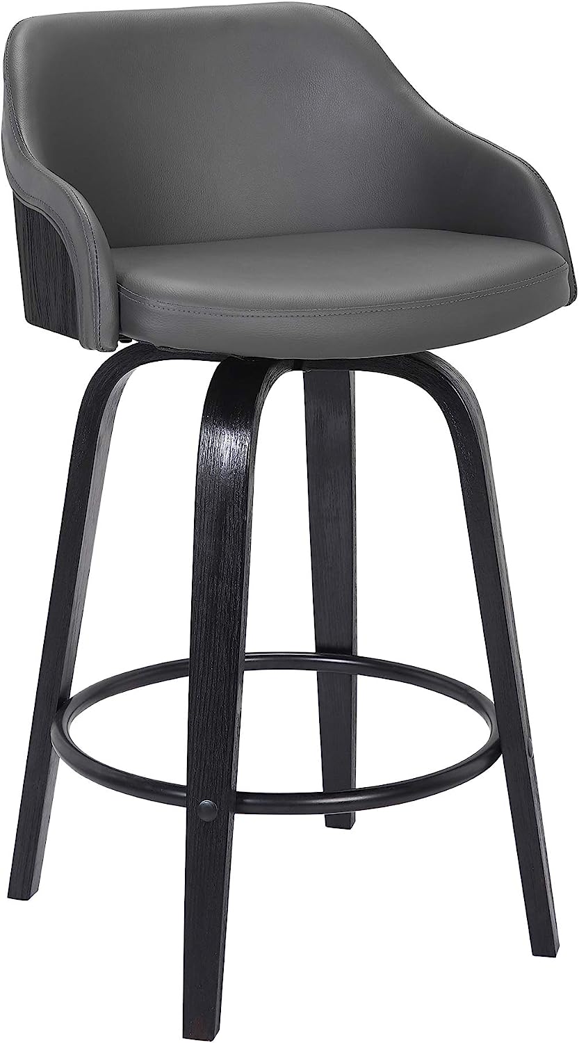 Alec Faux Leather Swivel Barstool, 26" Counter Height, Black and Gray