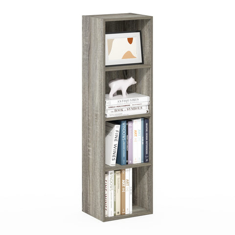 Furinno PASIR Book Shelf, 4-Tier Modern Bookshelf, Open Shelves Bookcase 9 x 12 x 42, Easy Assembly, for Living Room, Bedroom, Home Office, French Oak