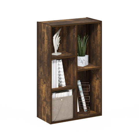 Furinno LUDER Book Shelf, 5-Cube Bookshelf, Reversible Bookcase, 9.4 x 19.5 x 31.5, Easy Assembly, for Living Room, Bedroom, Home Office, Amber Pine