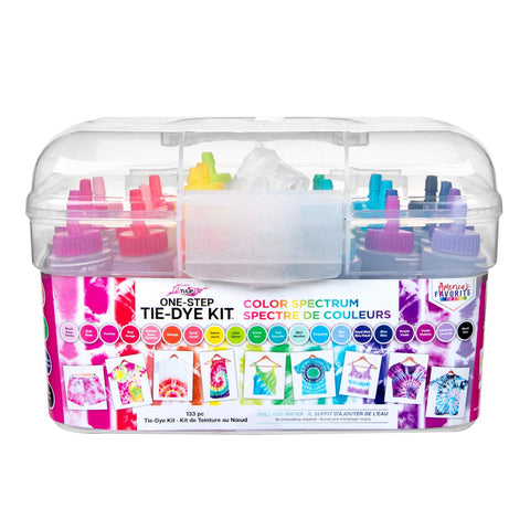 Tulip One-Step Tie-Dye Color Spectrum Tub, 24 Bottles, Rainbow Colors, All-in-One Tie Dye Kit for Large Groups, Permanent on Fabric, Pre-Filled Bottles, Gloves, Instructions