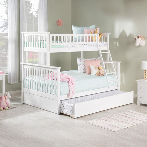 AFI Columbia Twin over Full Size Bunk Bed with Full Trundle & Charging Station in White