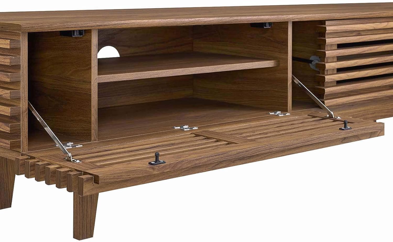 Modway Render 71" Mid-Century Modern Low Profile TV Stand in Walnut, 71 Inch