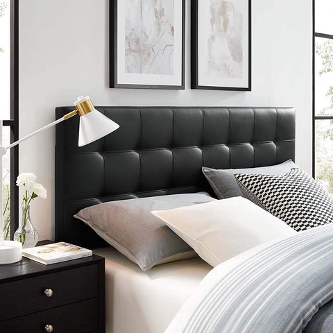 Oakestry Lily Tufted Faux Leather Upholstered Full Headboard in Black