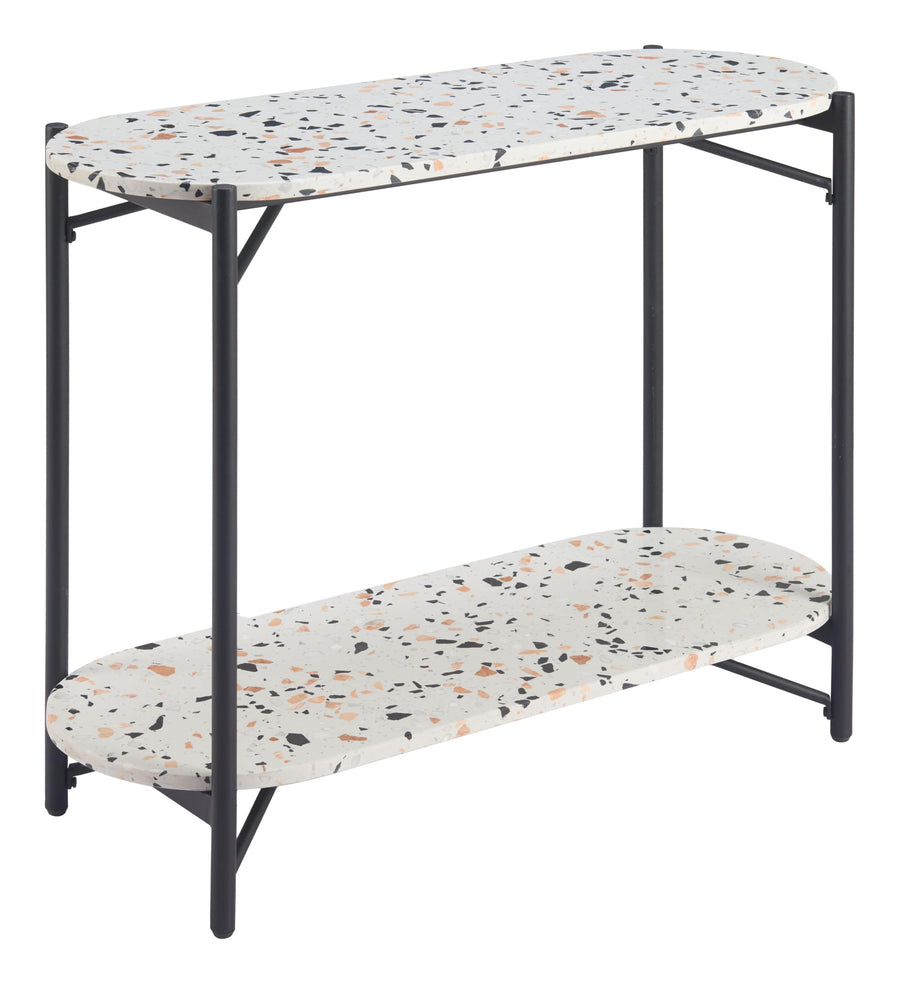 Tuxedo Console Table Multicolor, Multicolor Console Table, Modern Style, Faux Terrazzo Stone Oval Shape Tabletop, Steel, Indoor Living, 35.2" W x 13.2" D x 29.9" H
