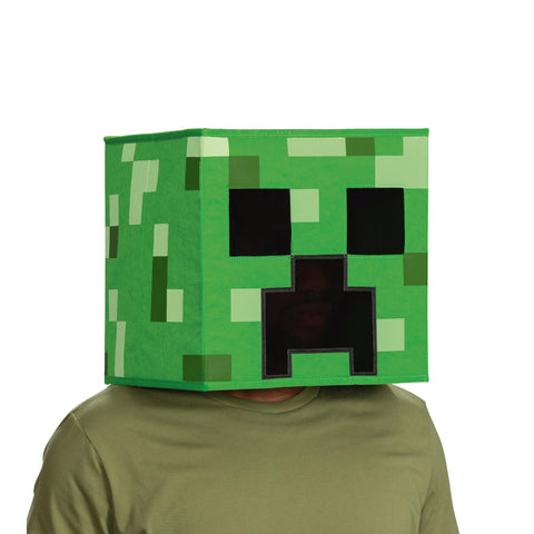 Disguise Creeper Block Head Mask, Offiical Minecraft Glow in the Dark Blockhead Costume Accessory, Unisize 8+