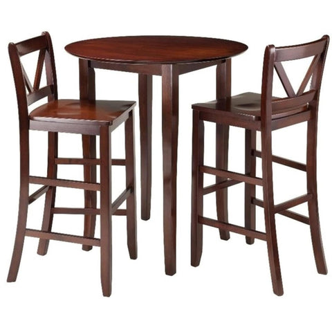 Oakestry Elegant 3-Piece Walnut Pub Dining Set with Round Table and 2 Stools – Compact High-Top Furniture for Kitchen, Breakfast Nook, or Small Dining Spaces