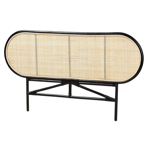 Baxton Studio Reegan Two-Tone Black and Brown Rattan Queen Standalone Headboard