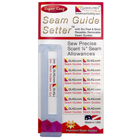Guidelines4Quilting Super Easy Seam Guide Setter with 6 Reusable Adhesive Seam Guides - Easily Set a Scant 1/4-Inch Guide to Achieve Accuracy and No Fabric Waste - For Any Sewing Machine - Made in USA