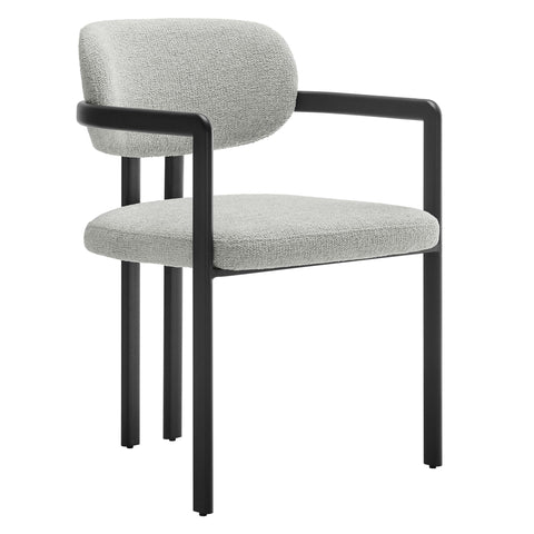 Modway Elio Modern Barrel Dining Chair with Open Back in Black Dove Gray – Upholstered Fabric Armchair with Metal Frame