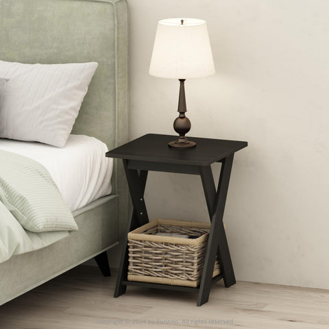 Furinno TIDUR Night Stand, Open Shelf Design X-Legs Nightstand, Criss-Crossed Bedside Table, End Table, Side Table, for Bedroom, Closet, Dorm, Espresso