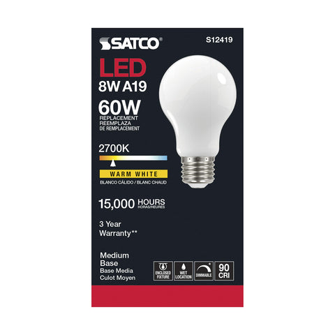 Satco S12419 8.2A19/SW/LED/E26/927/120V - 6 Pack