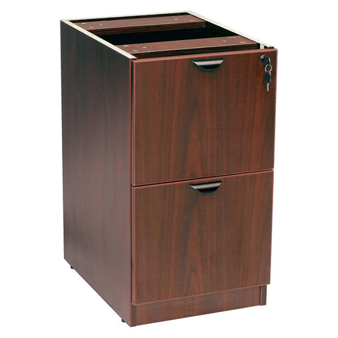 Oakestry Mahogany Full Pedestal File Cabinet Two-Drawer Filing Unit Thermal Fused Melamine Construction Scratch-Resistant Finish Cam Lock Assembly System Leveling Glides
